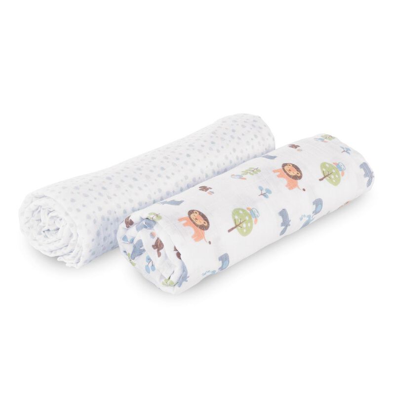 Swaddles Set (2 Pcs) (Animals Print) (Light Grey) image number null